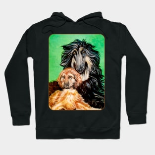 Black and Tan Afghan Hound with Masked Gold Pup. Hoodie
